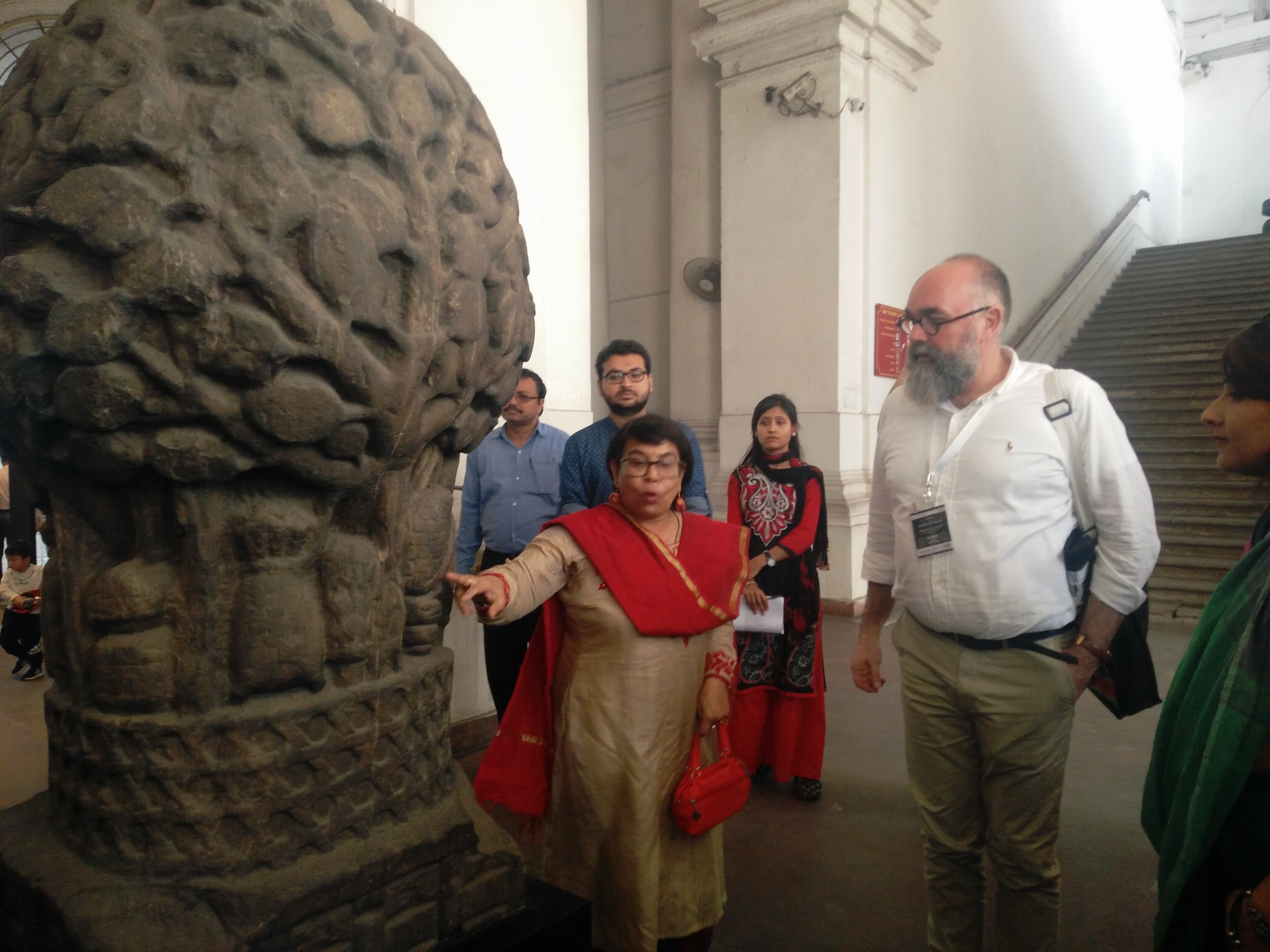 Senior curator at Indian Museum Kolkata during a curated walk through the museum for the conference participants. Pic Credit: Koumudi Malladi